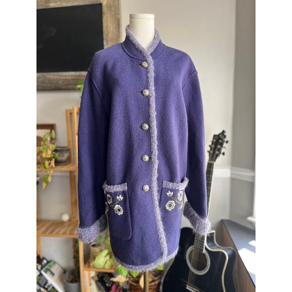 Vintage Y2K Geiger Collections Purple Floral Wool Coat Size Large - Picture 1 of 5